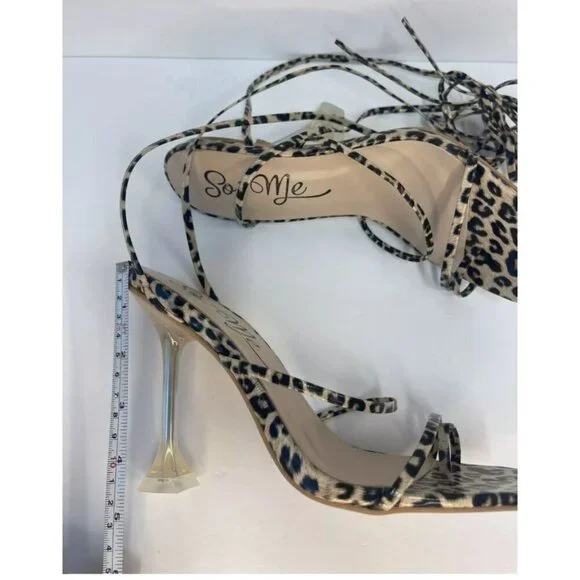SO ME / Lace Up / Leopard Print / Heels With Clear / Stiletto Heel / Strappy - Picture 5 of 7